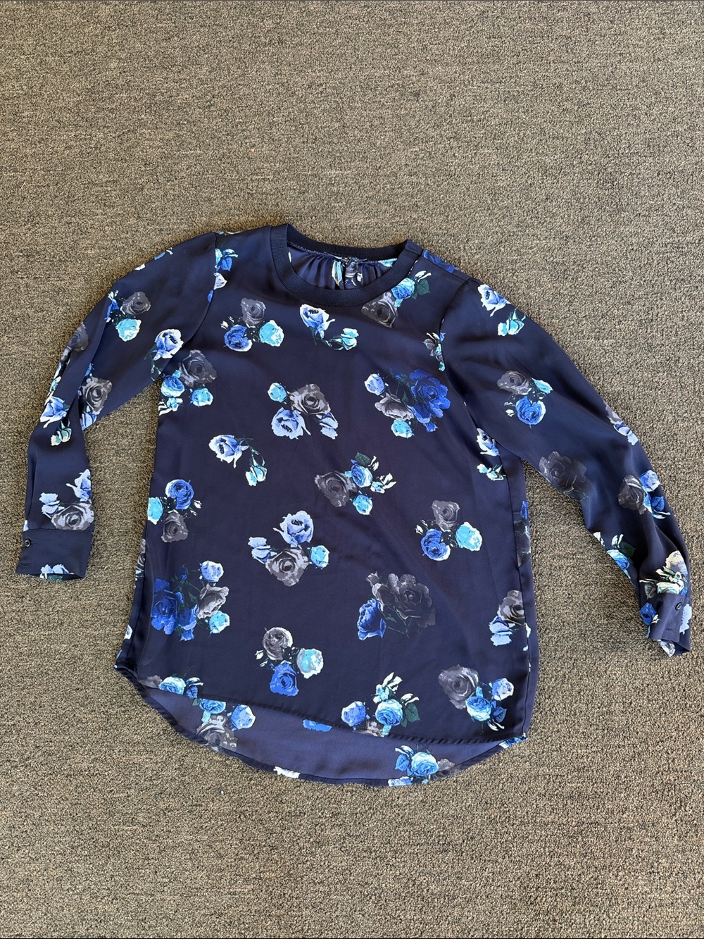 Women’s Thakoon Long Sleeve Navy Floral Tunic Blouse Size Medium